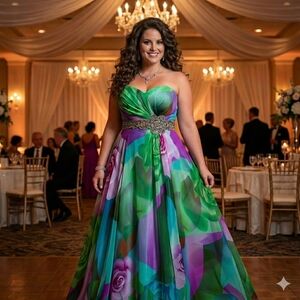 Vintage Size 20 Cassandra Stone Mac Duggal Fabulouss Watercolor Floral Chiffon